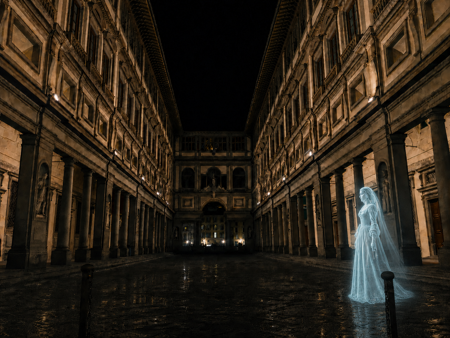 Ginevra degli Amieri appare nel piazzale degli Uffizi di notte